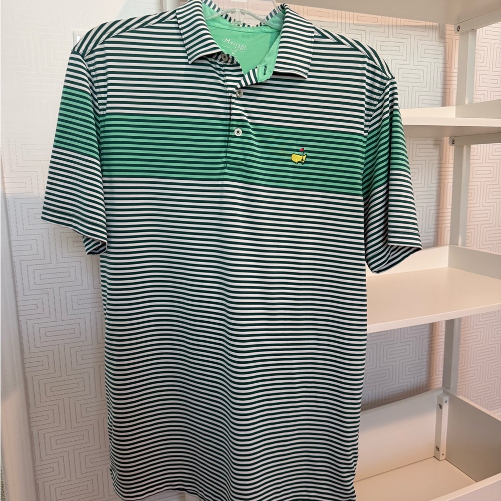Masters Golf Men’s Striped Green and White Polo Shirt M